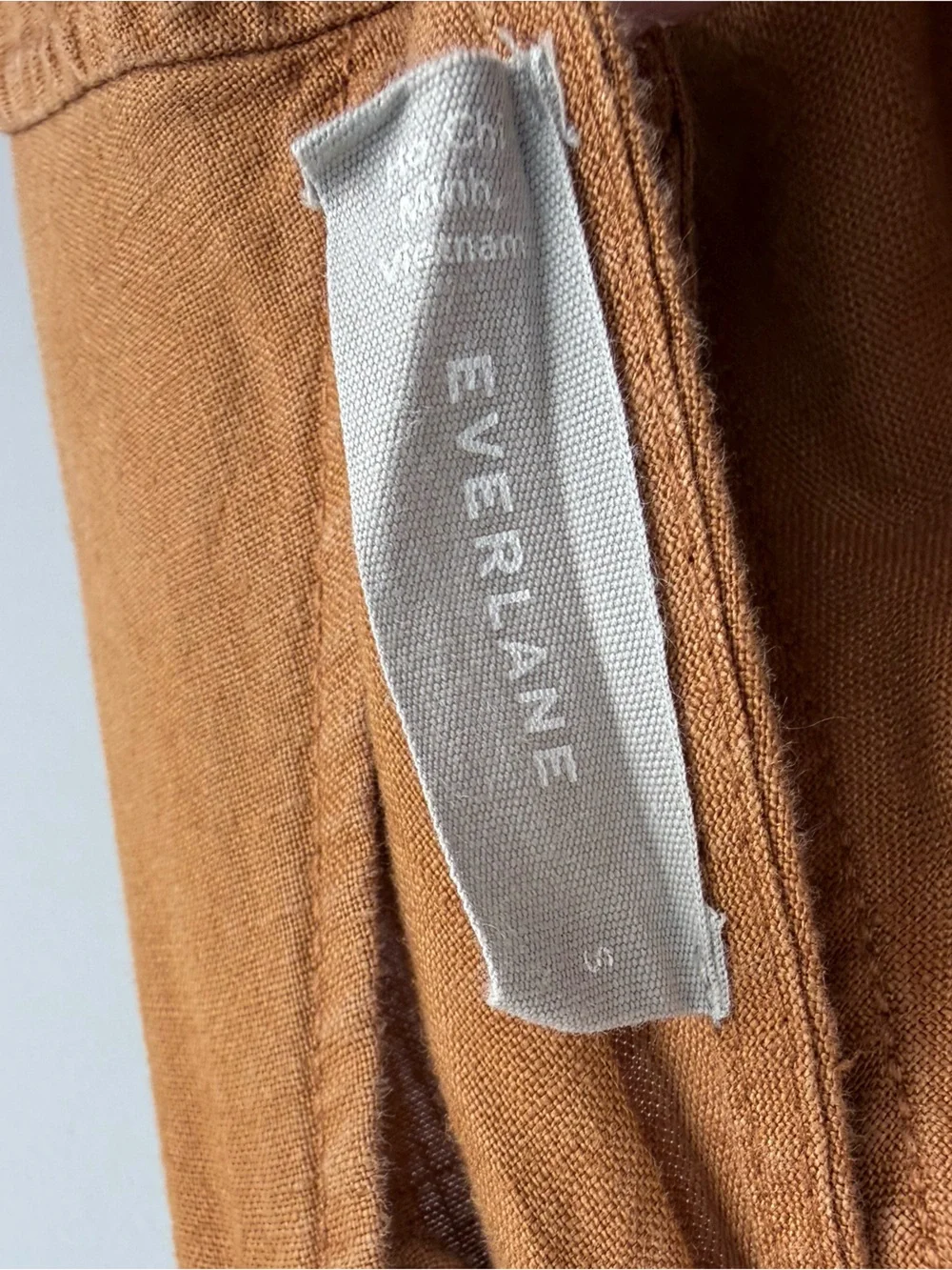 Everlane Linen Shoestring Apron Jumpsuit Spice Brown Small S Wide Leg Boho